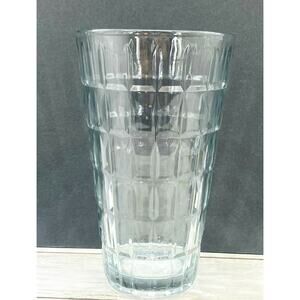 Vintage Syndicate MCM TARTAN Clear Heavy Pressed Glass 9" Cut Flower Vase USA